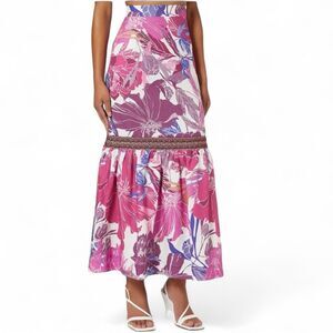 Isla & White Women’s‎ Resort Linen Blend Maxi Skirt Small Tropical Floral Print